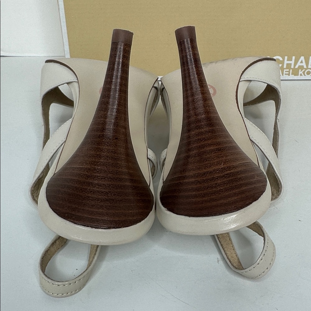 MICHAEL Michael Kors Women's Zoe Sling Peep Toe Heels Size 10M Vanilla Wood Heel - Picture 13 of 15